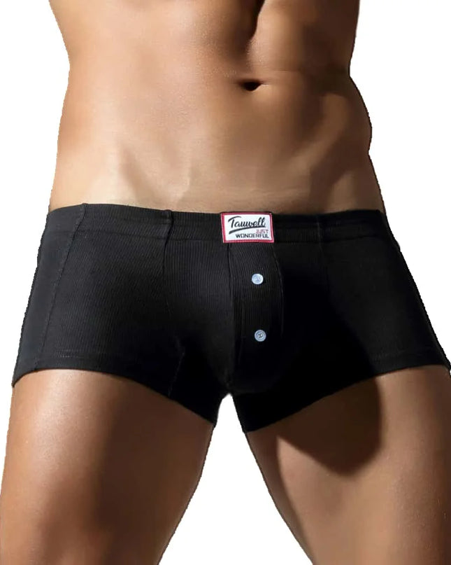 Men's Low-Waist Convex Pouch Boxer Briefs with Button Fly