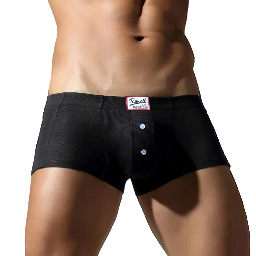 Men's Low-Waist Convex Pouch Boxer Briefs with Button Fly
