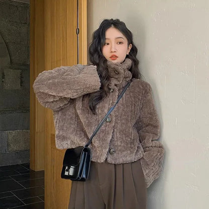 Women's Warm Wool Padded Cotton Stand Collar Jacket