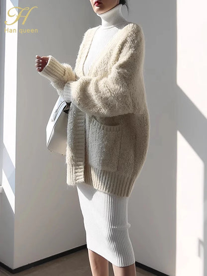 Han Queen Women's Knitted Turtleneck Bodycon Sweater Dress