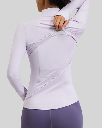 Women's Quick Dry Stand Collar Fitness Jacket - Slim Fit with Zipper Pocket