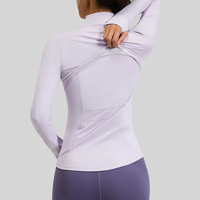 Women's Quick Dry Stand Collar Fitness Jacket - Slim Fit with Zipper Pocket