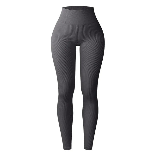 Women's High-Waisted Ribbed Yoga Pants - Various Colors