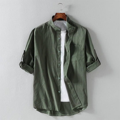Men's Short-Sleeve Shirt with Stand Collar