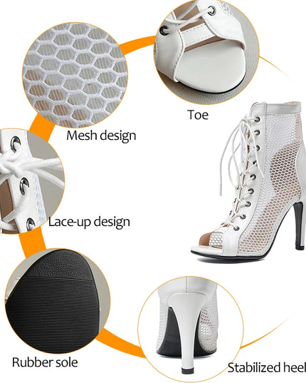 Womens Lace-up Hollow Mesh Heels
