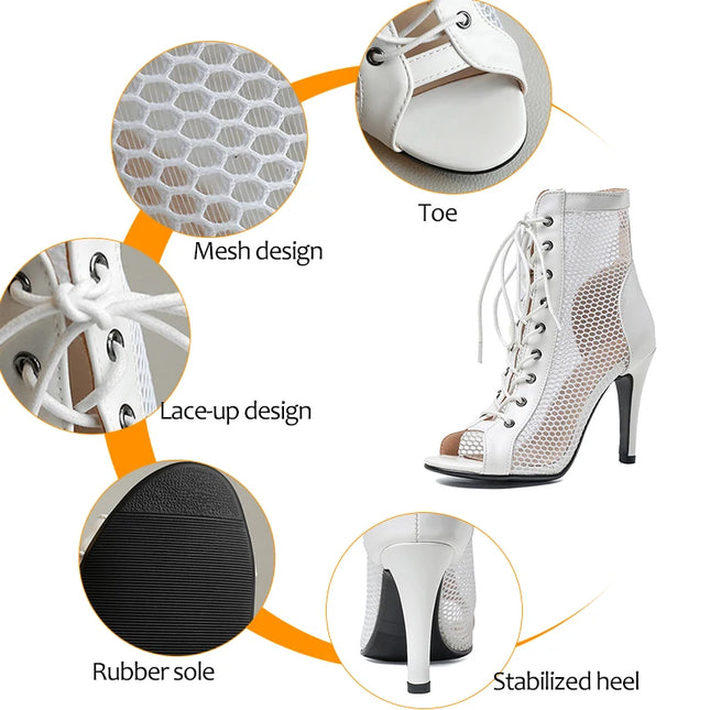 Womens Lace-up Hollow Mesh Heels