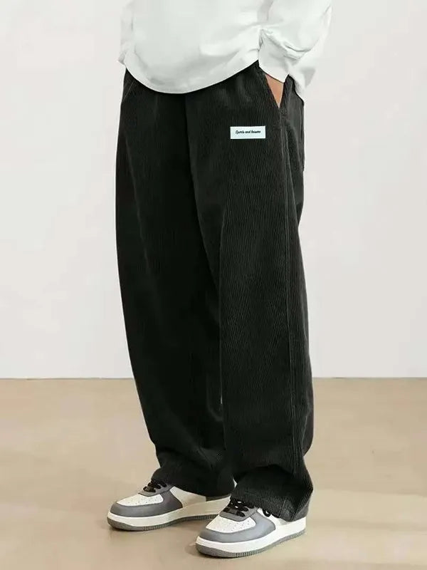 Men's Loose Fit Corduroy Casual Pants with Elastic Waist and Drawstring