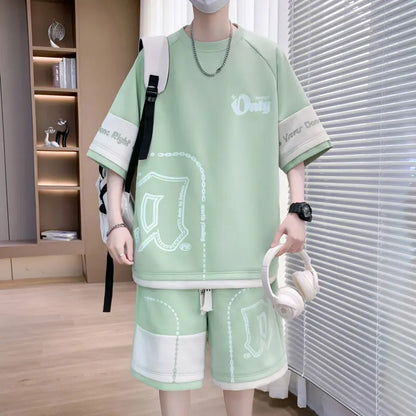 Men's 2-Piece Loose Fit T-Shirt and Shorts Set - Stylish Casual Activewear for Men