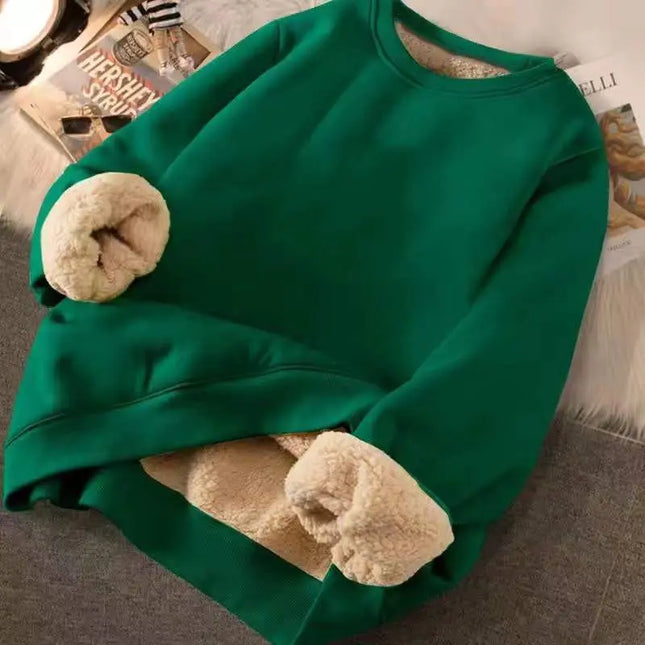Women's Loose Fit Letter Print Plush Sweatshirt - Thick Padded Fleece