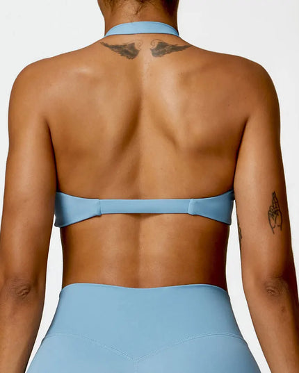 Women's Nylon Halter Sports Bra with Front Twist, Padded and Supportive Bralette for Activewear