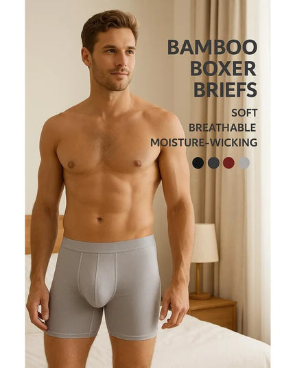 Men's Long Leg Boxer Briefs Multipack - 95% Bamboo Fiber & 5% Spandex