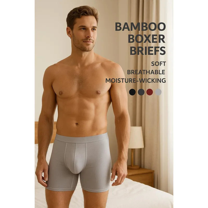 Men's Long Leg Boxer Briefs Multipack - 95% Bamboo Fiber & 5% Spandex