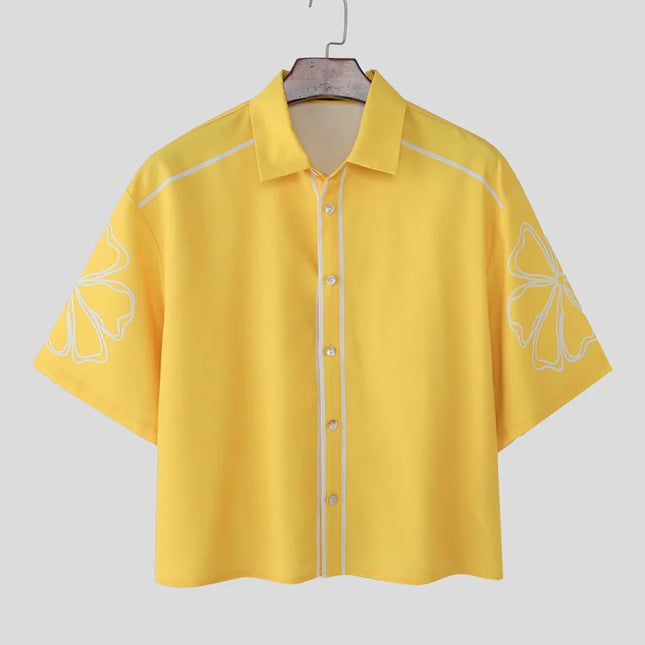 Increun Men's Summer Printed Short Sleeve Lapel Shirt