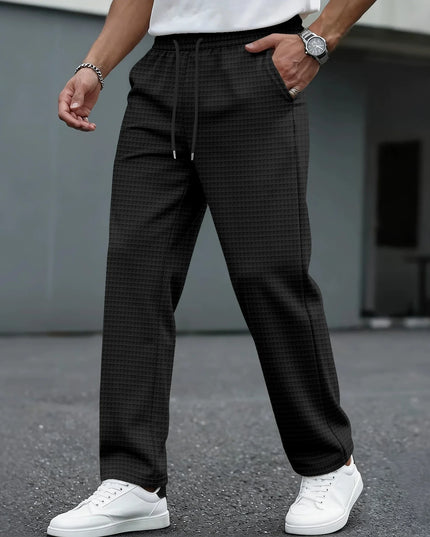 Men’s Lightweight Breathable Wide-Checkered Casual Pants with Drawstring Waist
