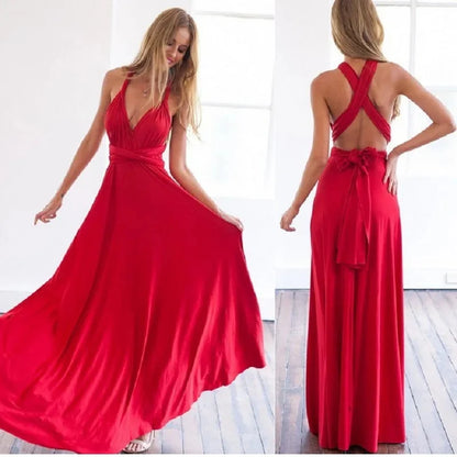 Convertible Red Bandage Dress for Women - Multiway Long Wrap Style