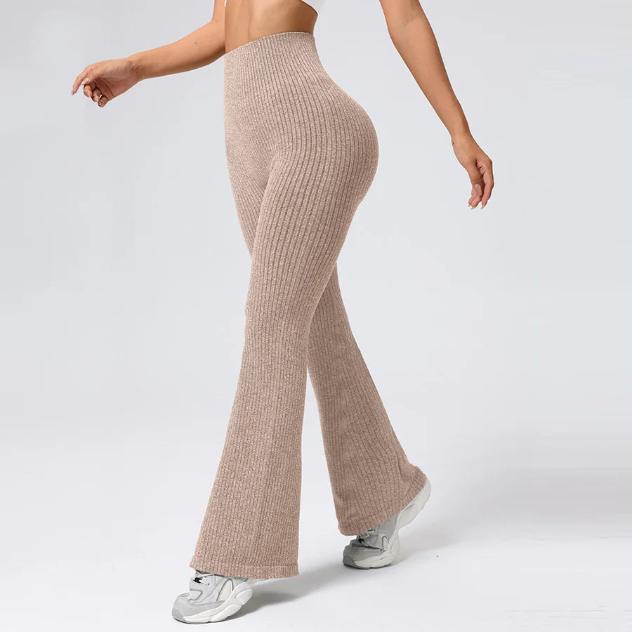 Women's High-Waisted Breathable Flared Trousers - Athleisure Fitness Pants with Stretch