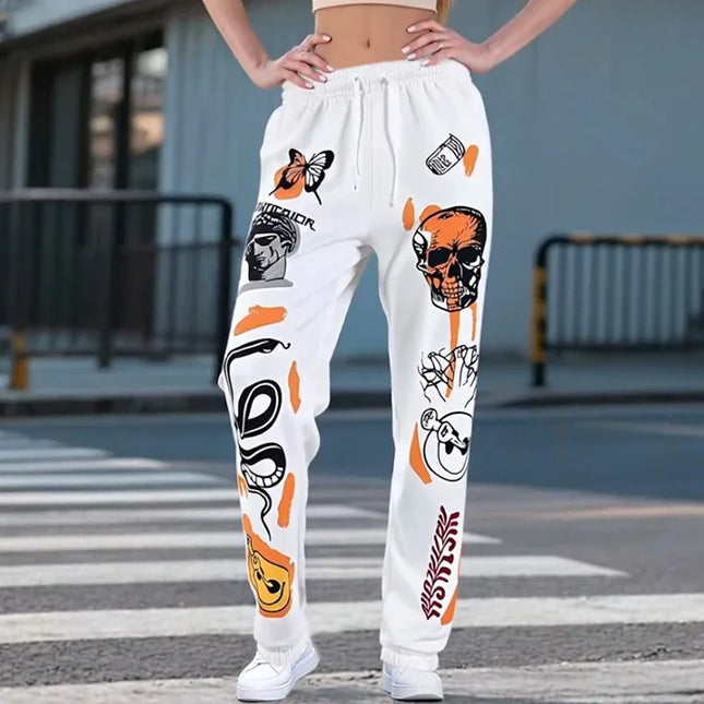 Women's High-Waist Sweatpants with Harajuku Cartoon Design