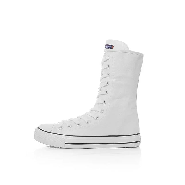 Women's Canvas Sneakers with Mid Tube Lace-Up Design and Side Zipper