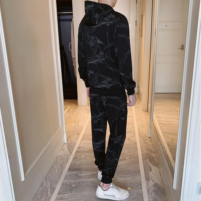 Men's 2-Piece Running Sweatshirt and Hoodie Set with Pants - Activewear for Comfort and Performance