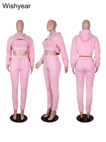 Wisyear Women's 3-Piece Velvet Tracksuit Set - Crop Hoodie, Vest, and Sweatpants Matching Outfit