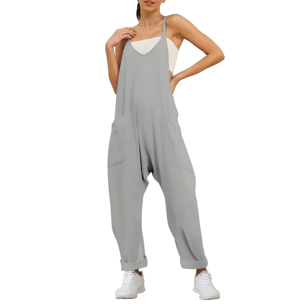 Women's Loose Fit Wide Leg Jumpsuit with Pockets