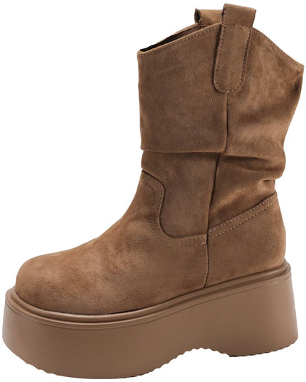 Chunky Platform Ankle Boots for Women - Thick Sole, Round Toe, Slip-On Design