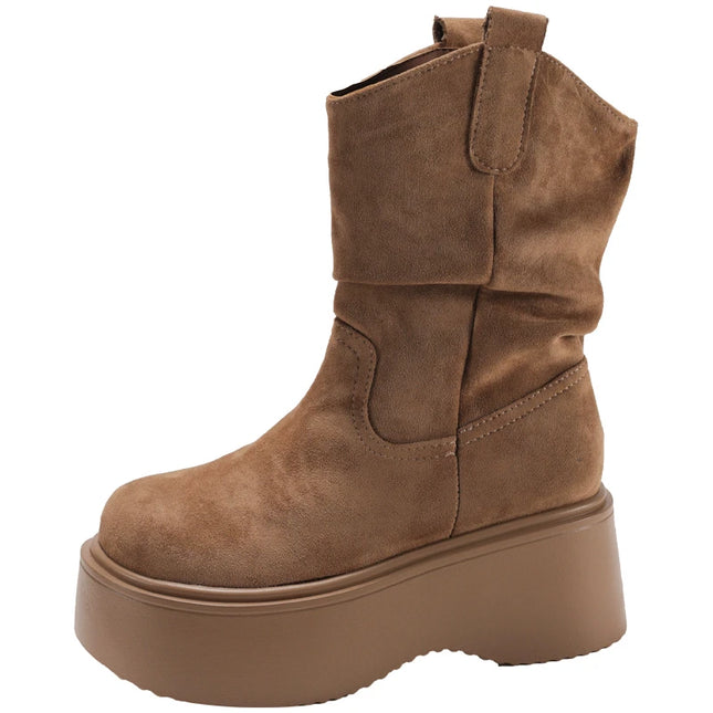 Chunky Platform Ankle Boots for Women - Thick Sole, Round Toe, Slip-On Design
