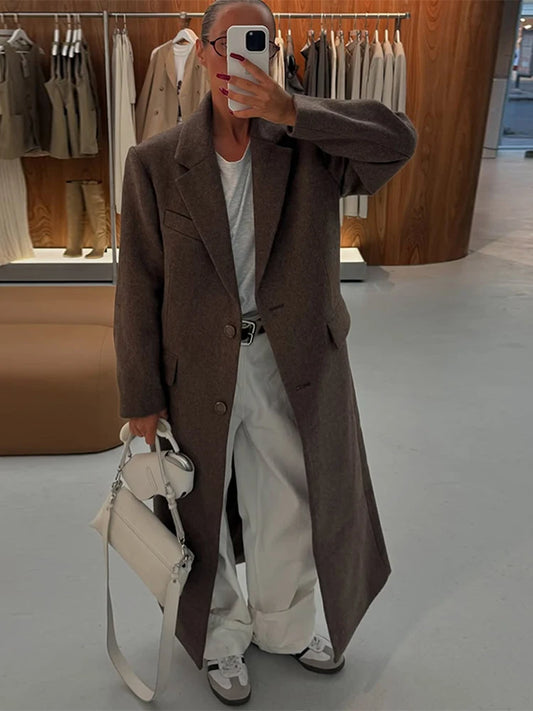 Women's Wool Blend Overcoat with Shoulder Pads