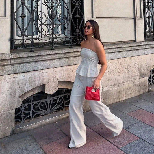 Women's Two-Piece Set: Sleeveless Tube Top & High-Waist Wide Leg Pants