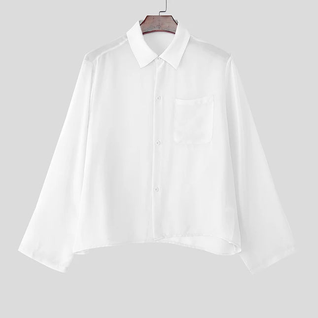 INCERUN Men's Chiffon Lapel Long Sleeve See-Through Loose Shirt