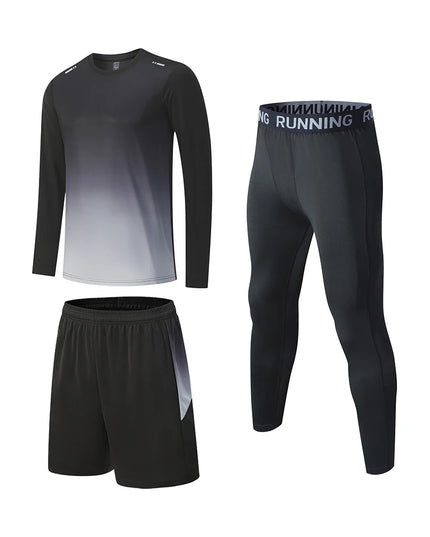 Men's Athletic 3-Piece Compression Sweater, Shorts & Pants Set - Sportswear Performance Gear