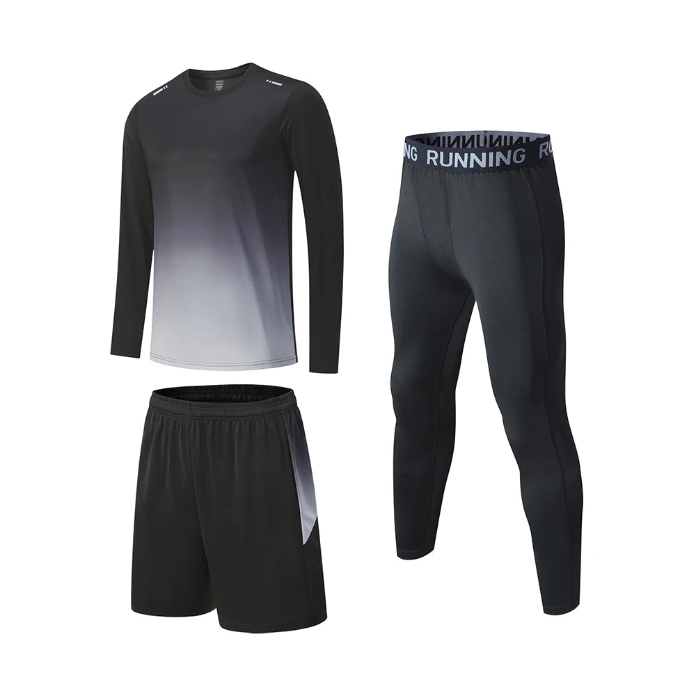 Men's Athletic 3-Piece Compression Sweater, Shorts & Pants Set - Sportswear Performance Gear