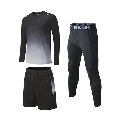 Men's Athletic 3-Piece Compression Sweater, Shorts & Pants Set - Sportswear Performance Gear