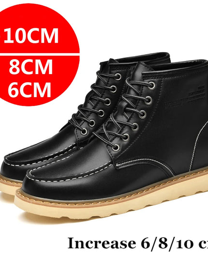Men’s Height-Increasing Boots - Comfortable Faux Leather Mens Shoes for Enhanced Height & Style