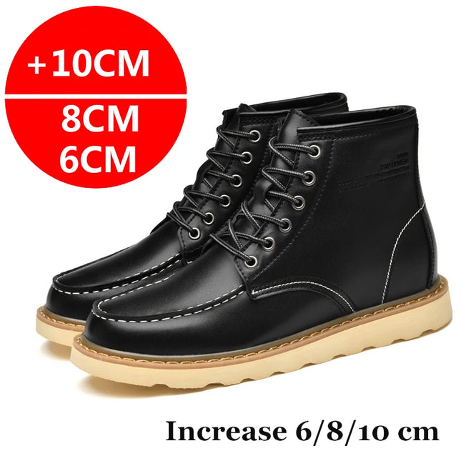 Men’s Height-Increasing Boots - Comfortable Faux Leather Mens Shoes for Enhanced Height & Style