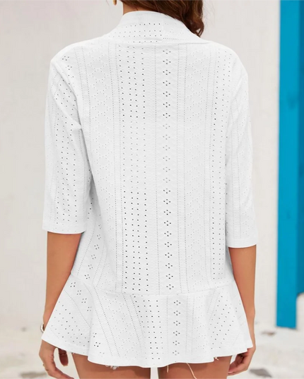 Women’s Casual Hollow-Out 3/4 Sleeve Open-Front Lightweight Thin Cardigan