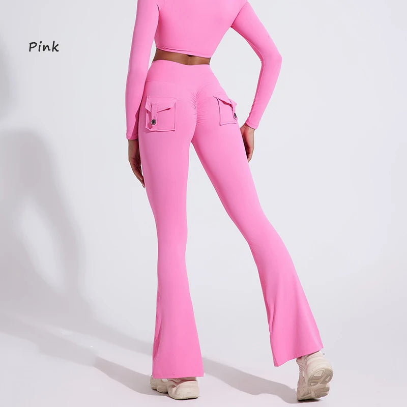 DIAS FIT JOY Women's High-Waisted Pocket Flared Pants | Hip-Lifting, Comfort Fit, Trendy Flared Trousers