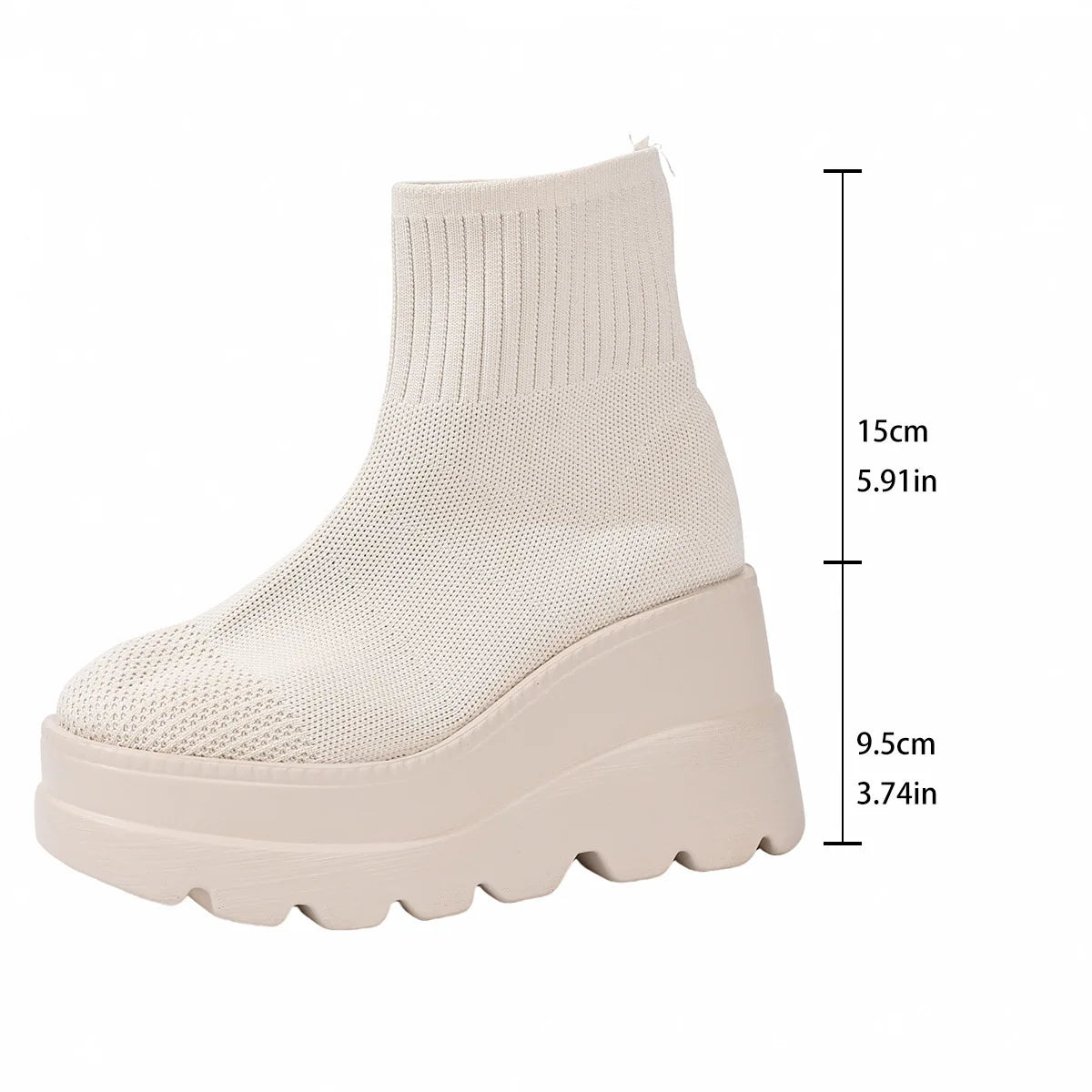 Women's Wedge High Heels - Breathable Weaving Elastic Short Boots with Thick Sole