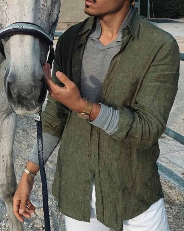 Men's Casual Long-Sleeve Shirt with Lapel