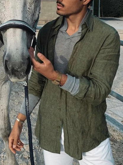 Men's Casual Long-Sleeve Shirt with Lapel