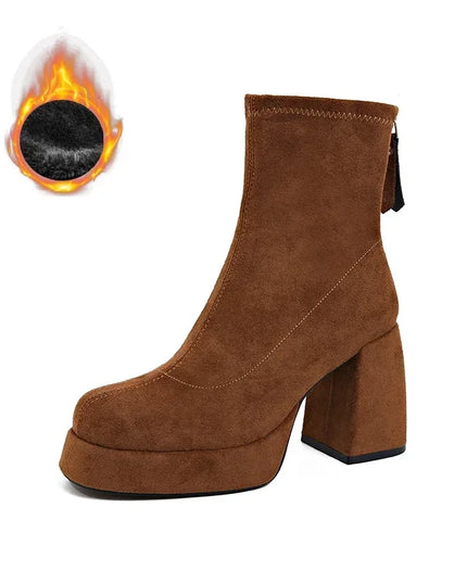 Ohmmayby Stylish Women’s Ankle Boots with Platform Square High Heels