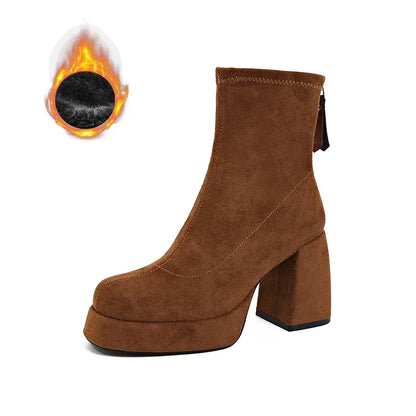 Ohmmayby Stylish Women’s Ankle Boots with Platform Square High Heels