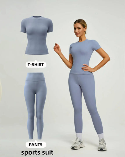 Women's  Short Sleeve Set with High-Waist Yoga Pants and T-Shirt Set