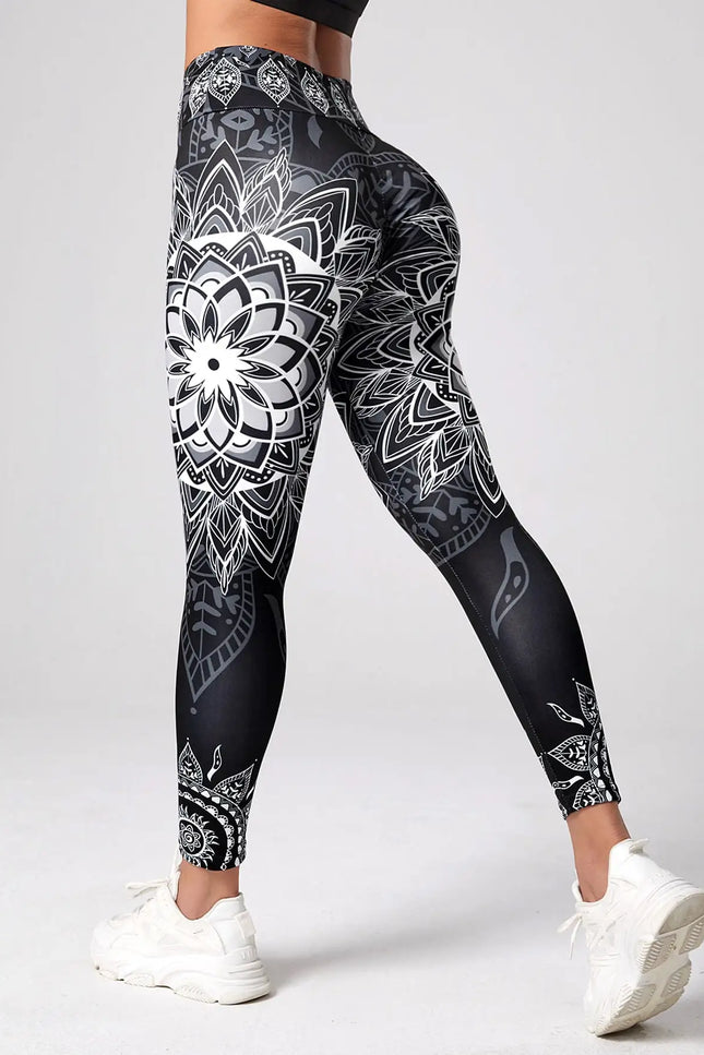 Women’s Lotus-Patterned High-Waisted Leggings
