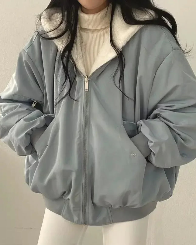 Women's Plus Size Thick Parka Jacket – Casual Oversized Zip-Up Hooded Double-Sided
