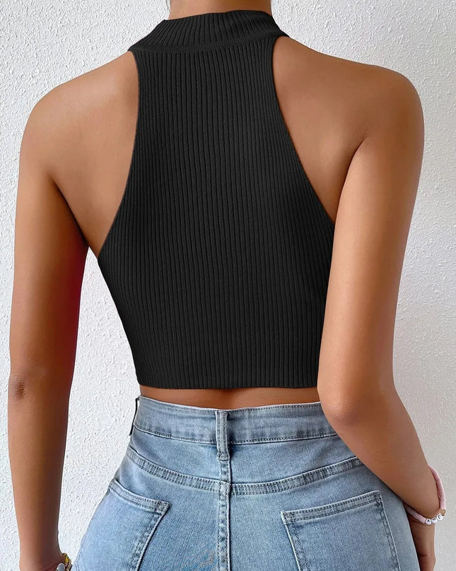 Women's Casual Ribbed Knit Halter Crop Top
