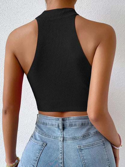 Women's Casual Ribbed Knit Halter Crop Top