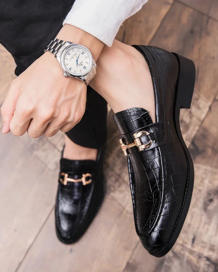 Metal Buckle Loafers Men's   Patent Leather Pointed-Toe Shoes Men's Loafers Slip-On