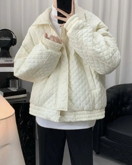 Diamond Grid Men's Cotton-Filled Coat - Loose Fit