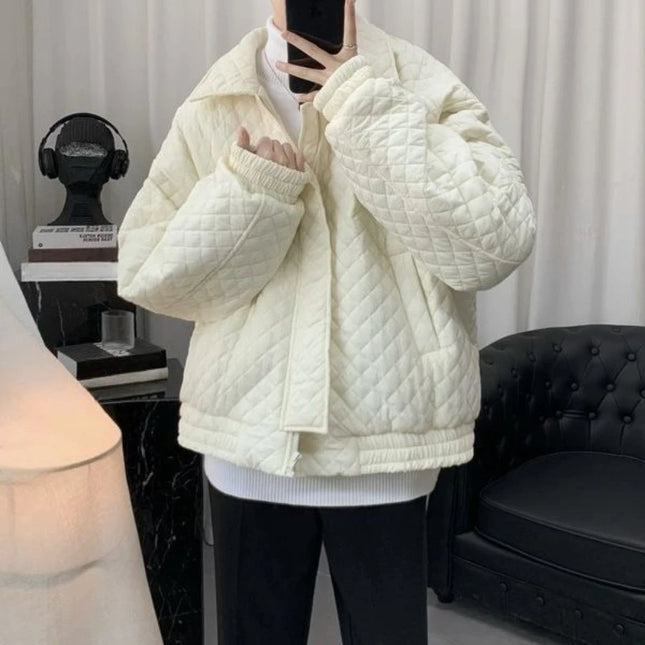 Diamond Grid Men's Cotton-Filled Coat - Loose Fit